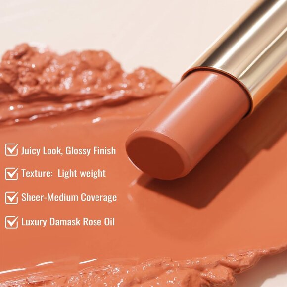 🆕  Nude Peach Lipstick Moisture Tinted Lip Balm Coverage Vegan Cruelty-Free - Picture 4 of 10